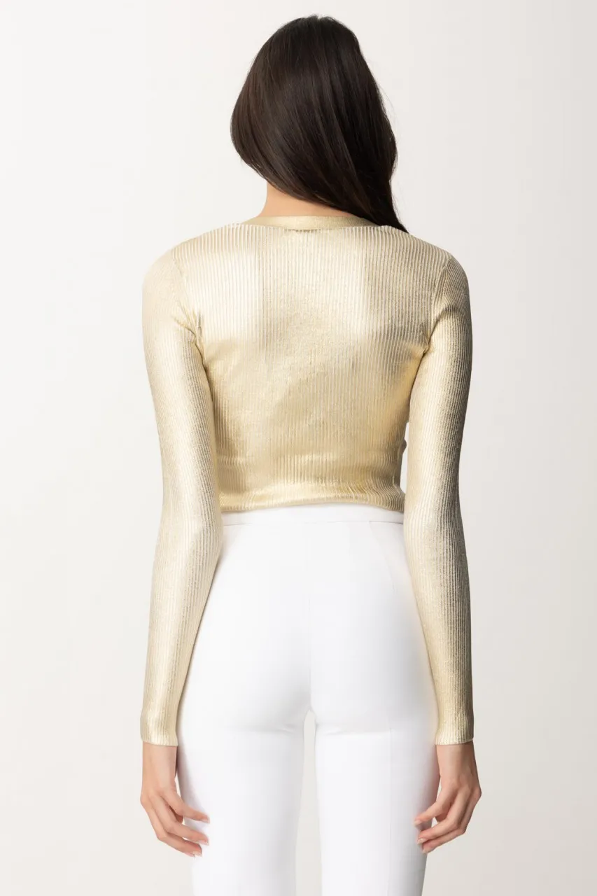 Cardigan cropped laminato Oro