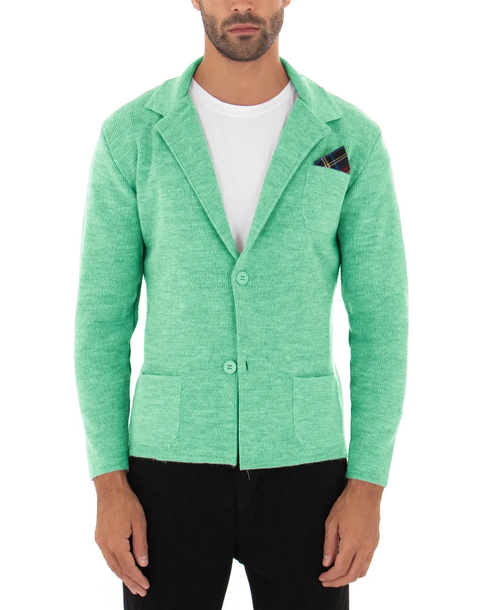 Cardigan Uomo Giacca Con Bottoni Maglia Maglioncino Tinta Unita Verde Acqua Casual GIOSAL-M2823A