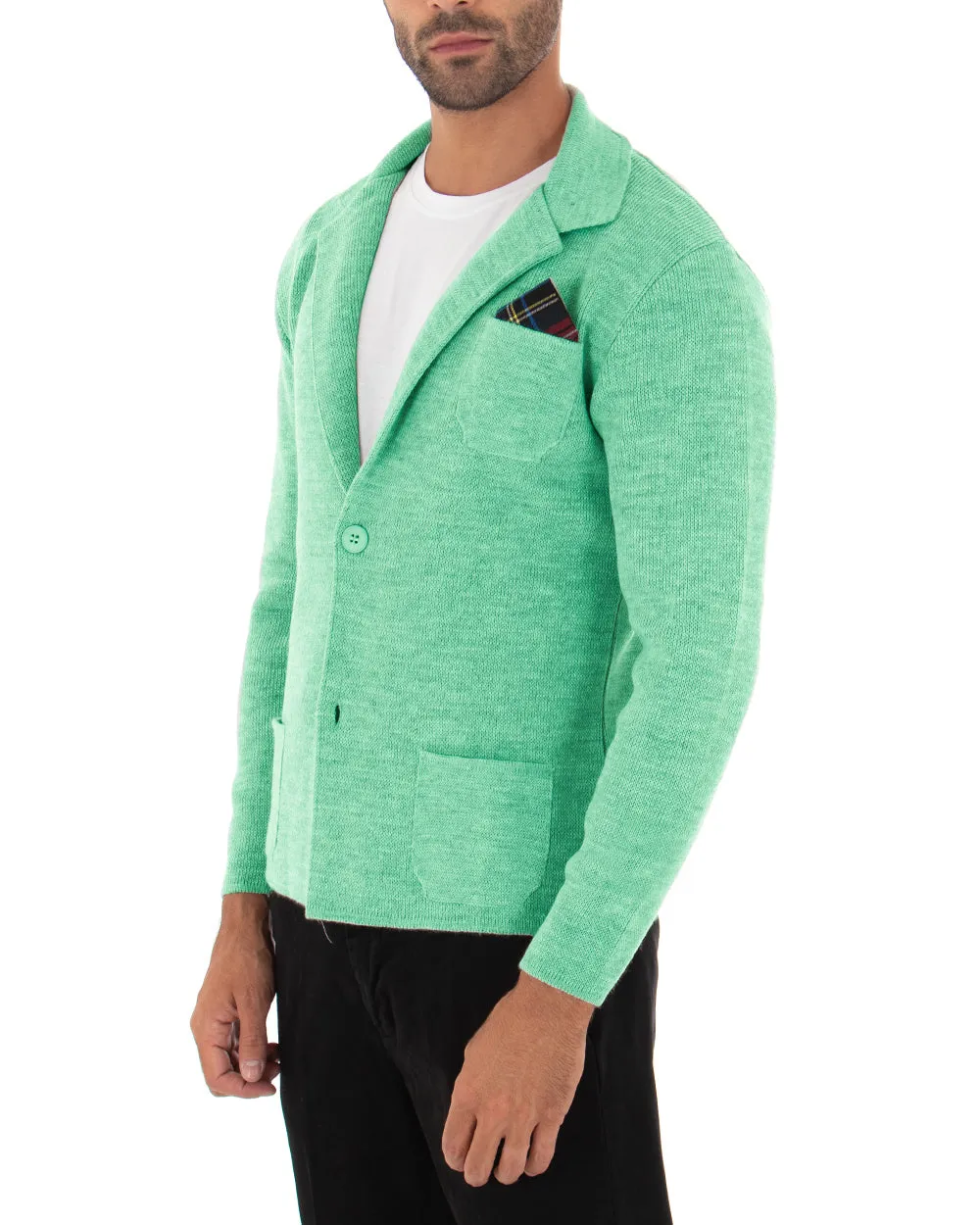 Cardigan Uomo Giacca Con Bottoni Maglia Maglioncino Tinta Unita Verde Acqua Casual GIOSAL-M2823A