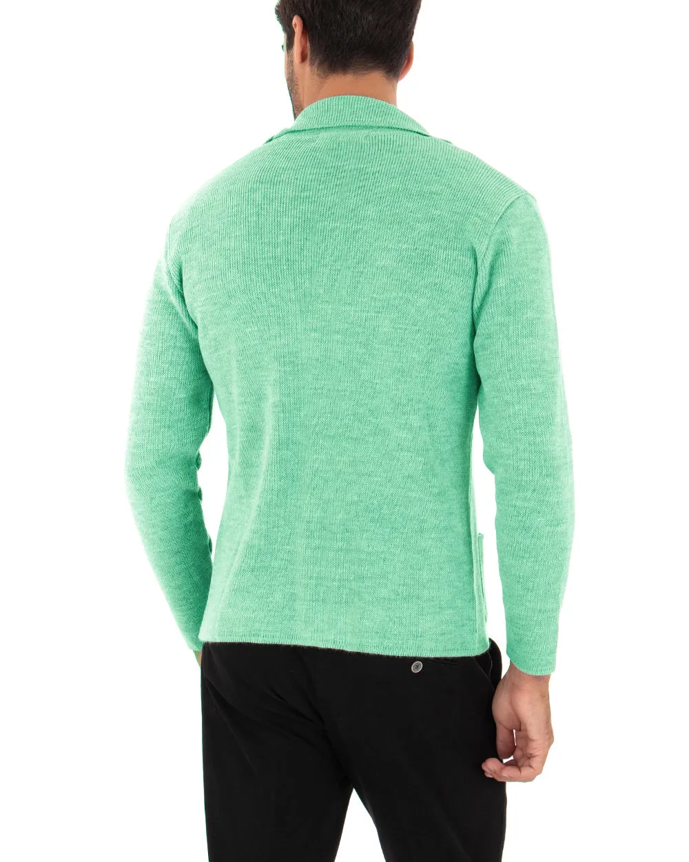 Cardigan Uomo Giacca Con Bottoni Maglia Maglioncino Tinta Unita Verde Acqua Casual GIOSAL-M2823A