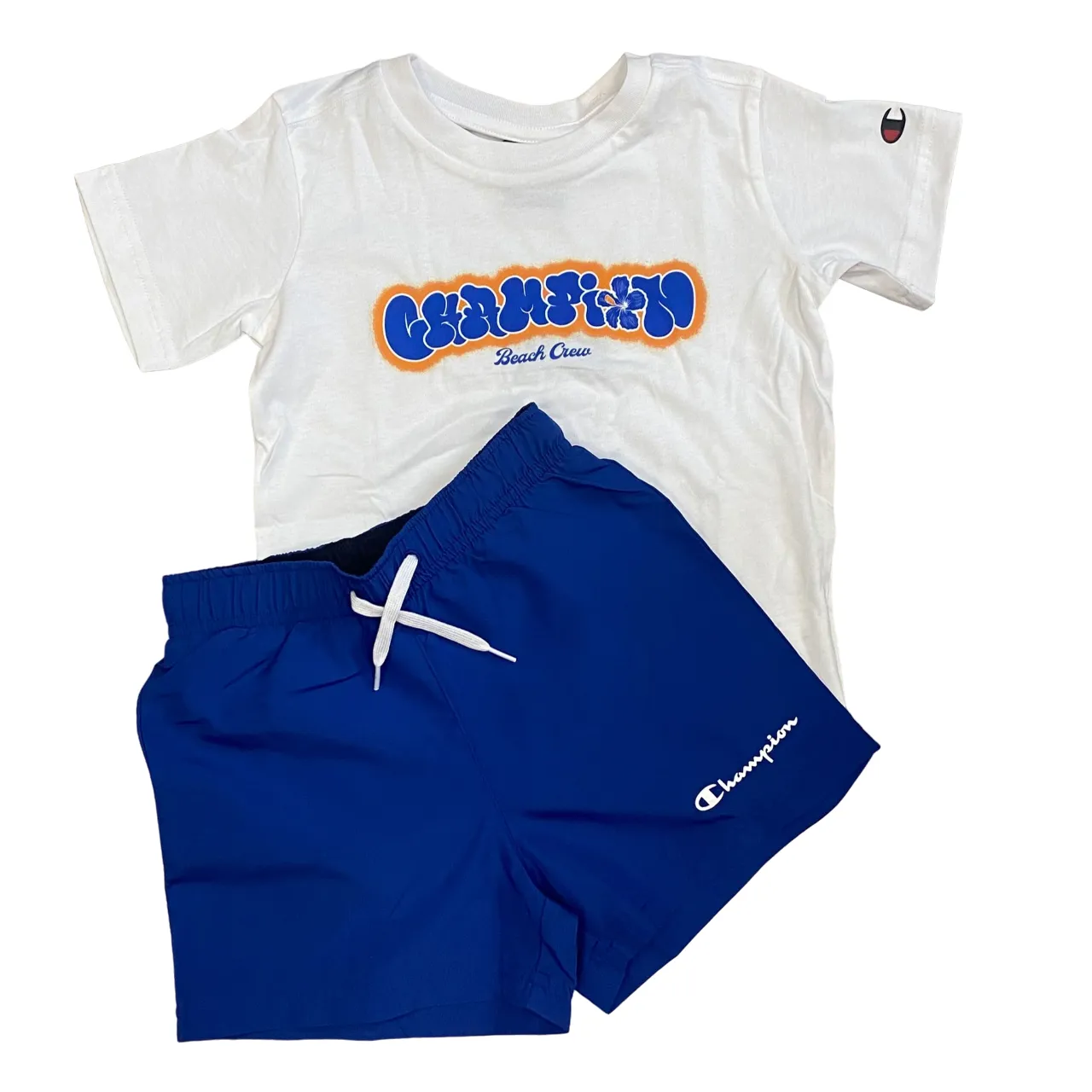 Champion boy's suit with short sleeve t-shirt and boxer shorts 306792 WW001 white-blue