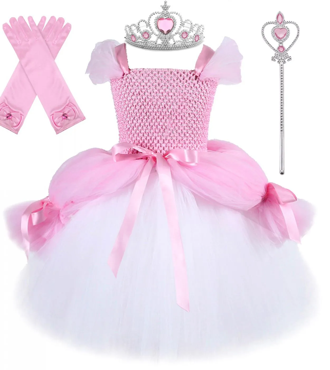 Costume da Aurora rosa per ragazze Vestito da tutu per la bella addormentata Vestito per Halloween per bambini Abiti da principe