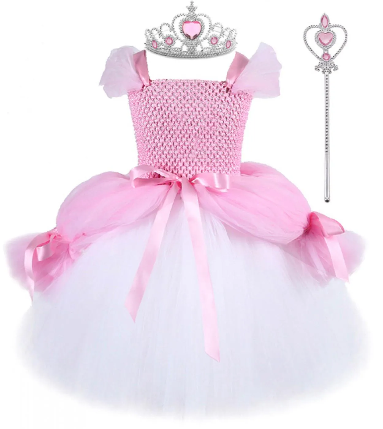 Costume da Aurora rosa per ragazze Vestito da tutu per la bella addormentata Vestito per Halloween per bambini Abiti da principe