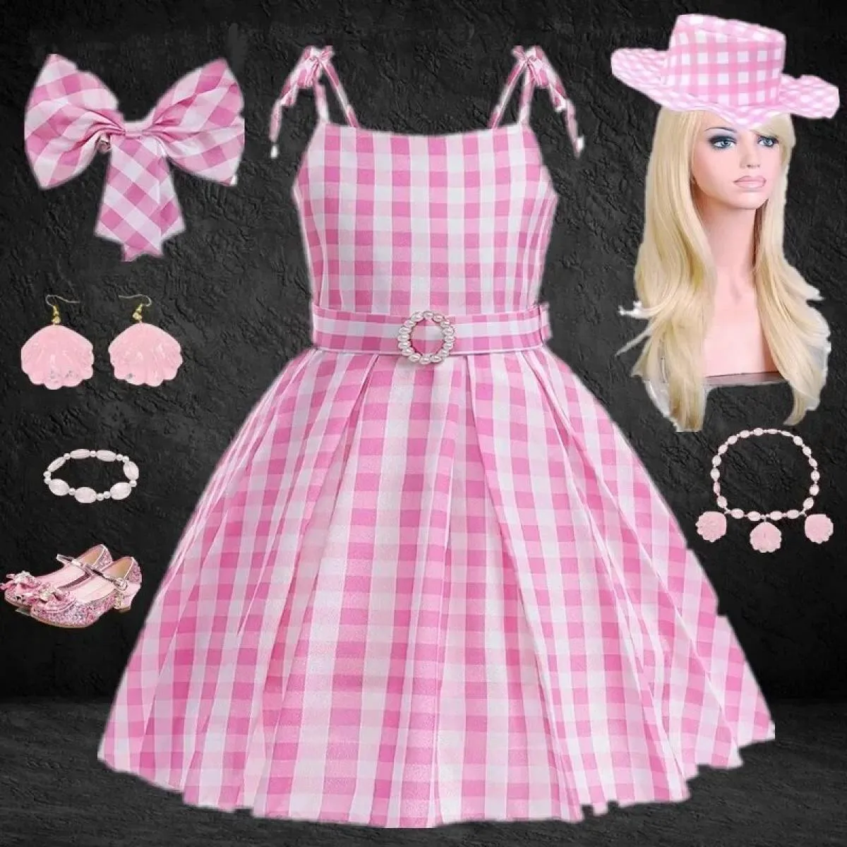 Costume da film per bambini Ragazze Cosplay Abito scozzese rosa Halloween Ragazza rosa vestire abiti da festa di carnevale per 3