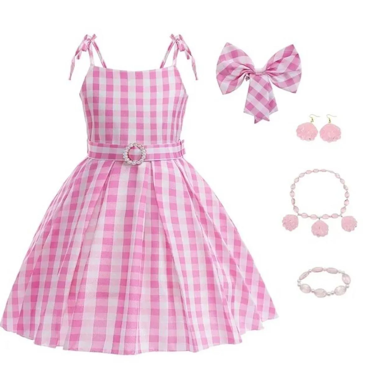 Costume da film per bambini Ragazze Cosplay Abito scozzese rosa Halloween Ragazza rosa vestire abiti da festa di carnevale per 3