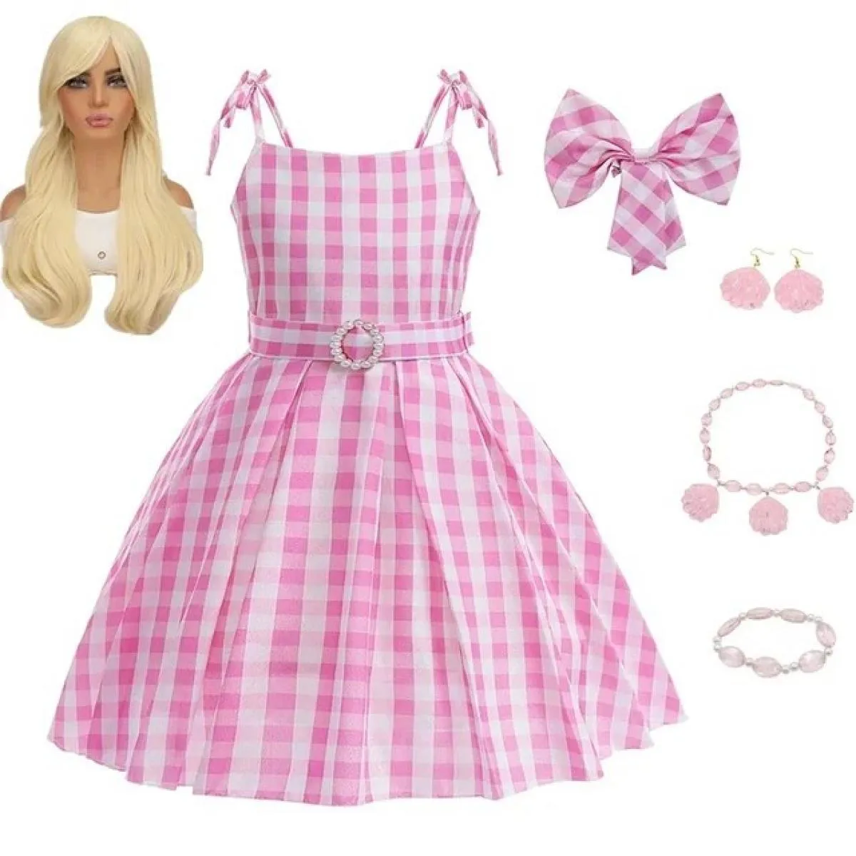 Costume da film per bambini Ragazze Cosplay Abito scozzese rosa Halloween Ragazza rosa vestire abiti da festa di carnevale per 3