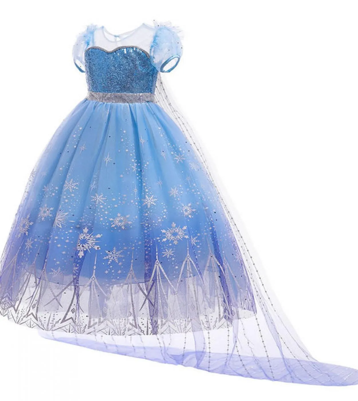 Elsa Snow Queen Dress For Girl Costume Cosplay Halloween Kid Up Paillettes Mantello di pizzo Abito per bambini Tunica da festa G