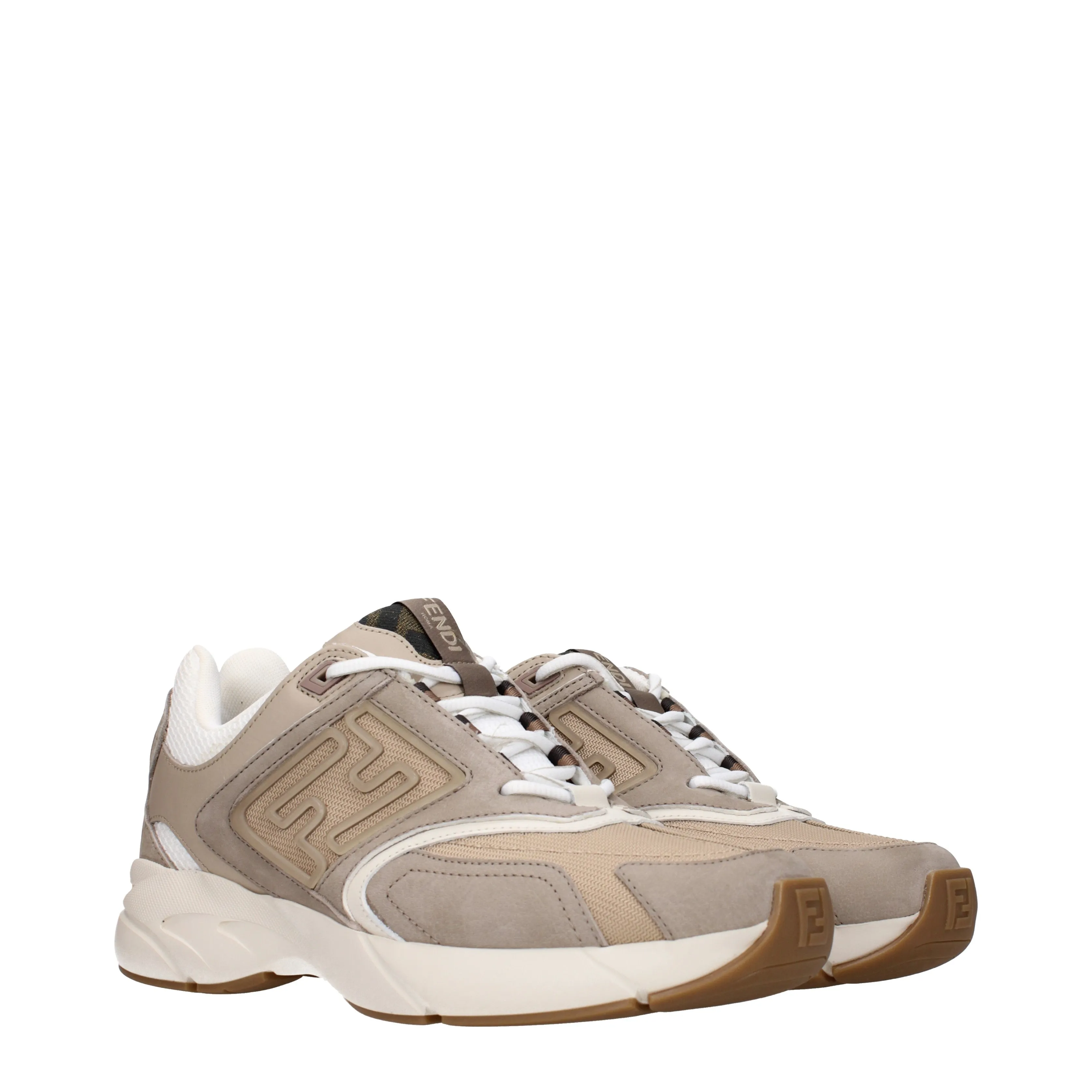 Fendi Sneakers Faster Uomo Tessuto Beige/Corda