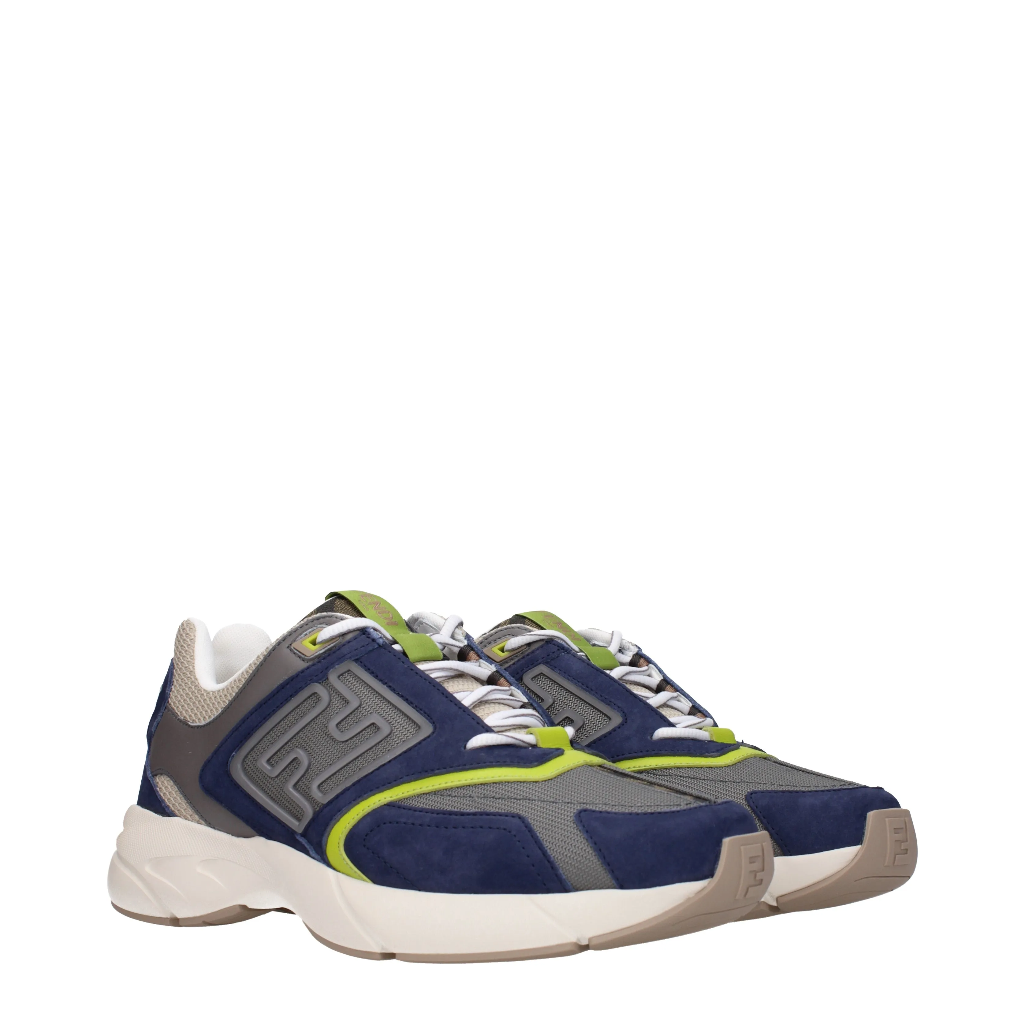 Fendi Sneakers Faster Uomo Tessuto Blu/Argilla