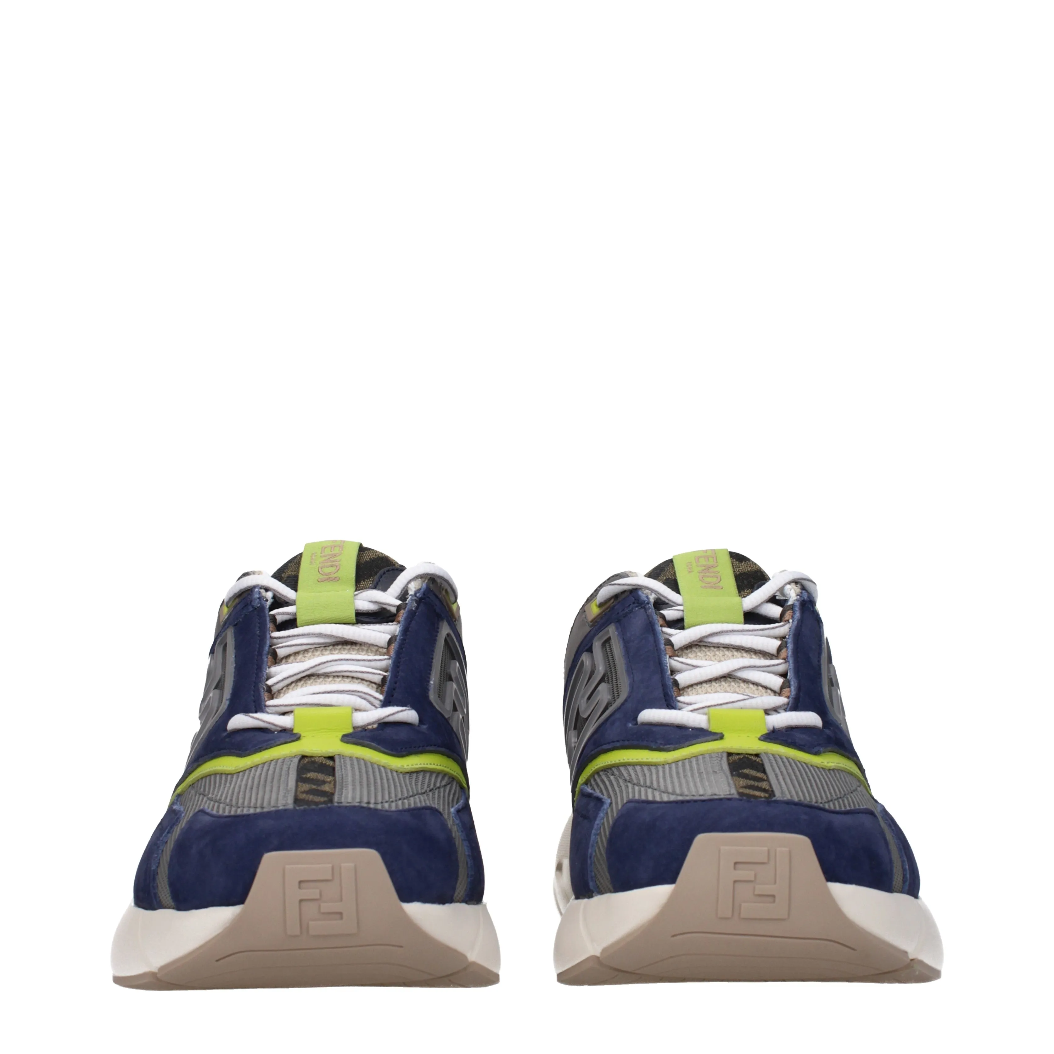 Fendi Sneakers Faster Uomo Tessuto Blu/Argilla