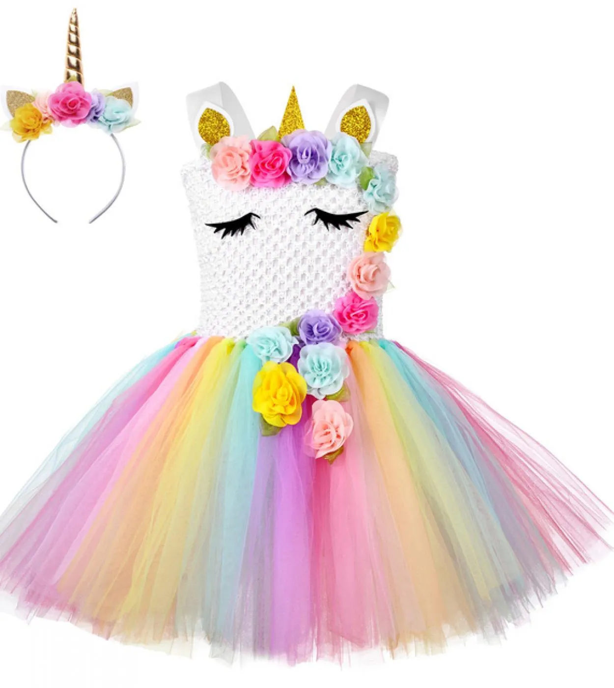 Flower Girl Unicorn Tutu Dress Costume Neonate Ali Fata Principessa Abiti Arcobaleno Vestito Bambini Compleanno Halloween Co