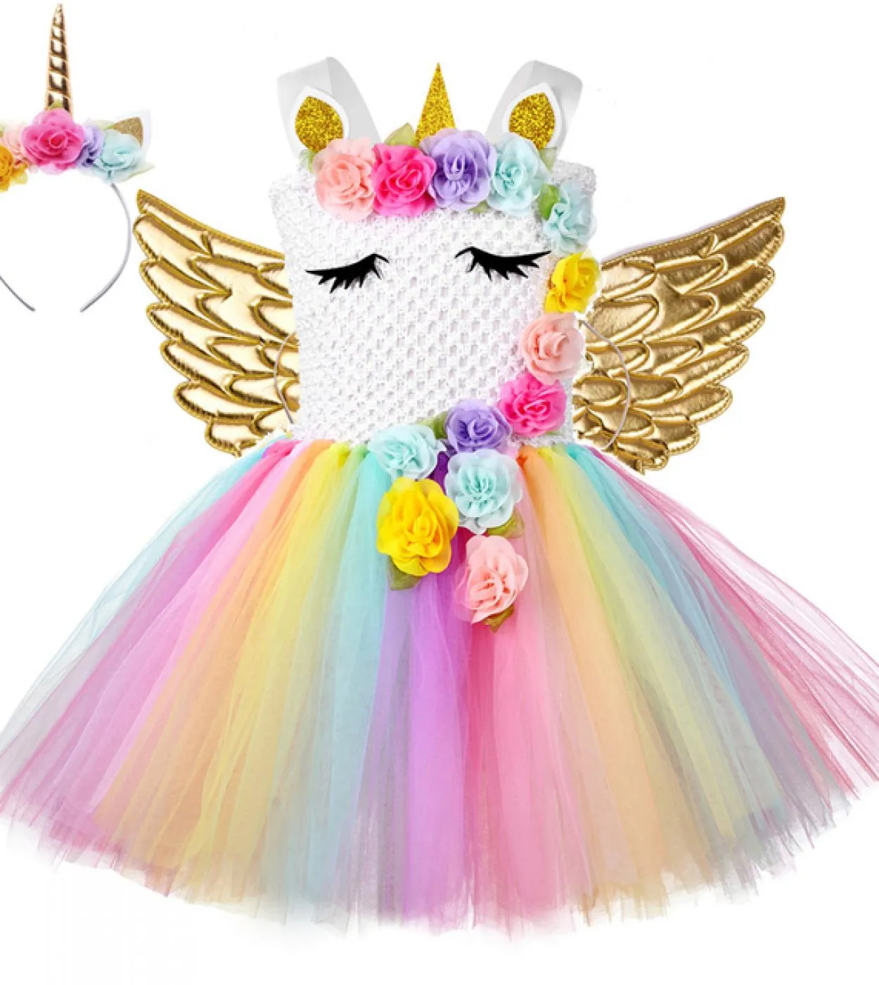 Flower Girl Unicorn Tutu Dress Costume Neonate Ali Fata Principessa Abiti Arcobaleno Vestito Bambini Compleanno Halloween Co