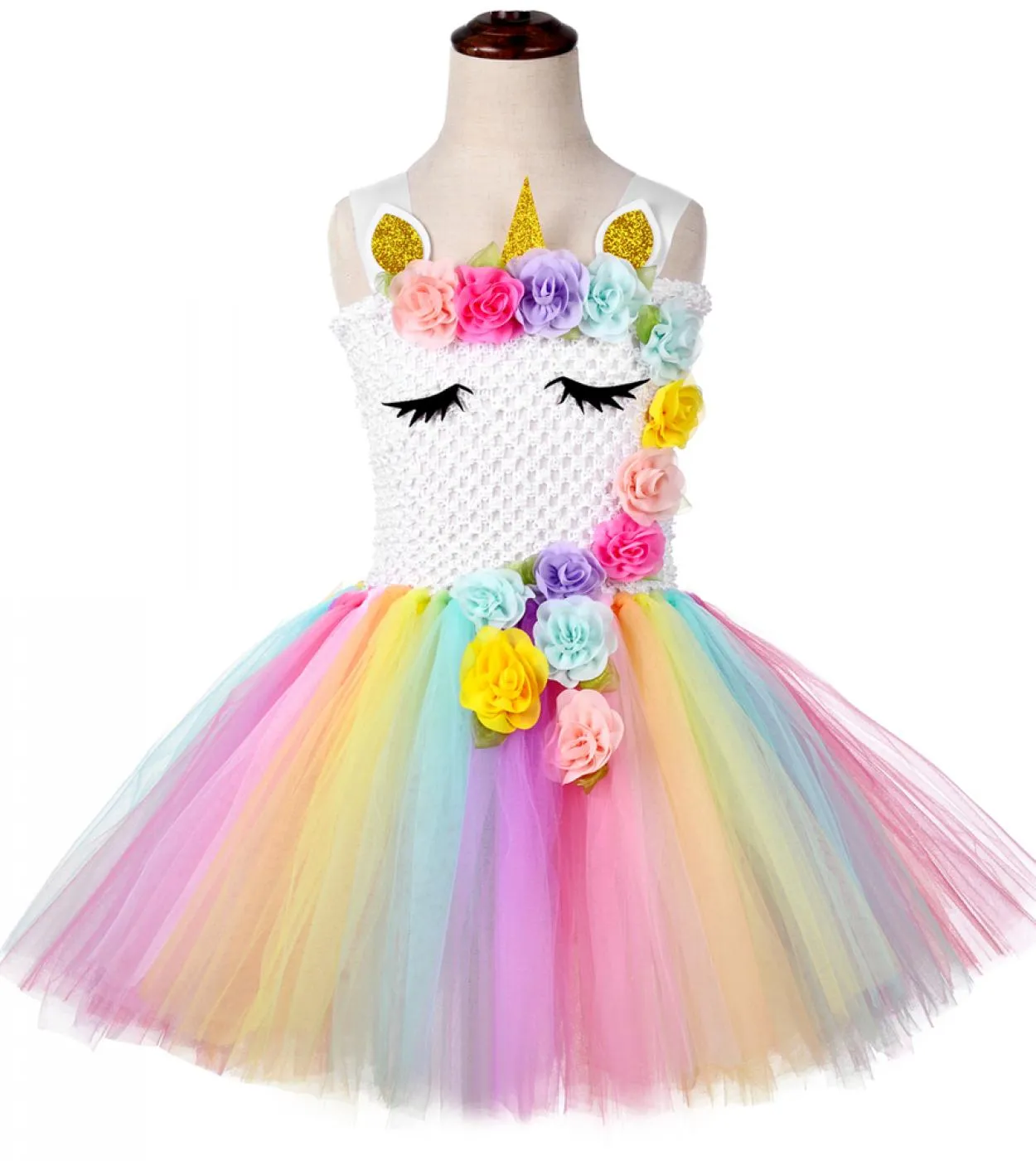 Flower Girl Unicorn Tutu Dress Costume Neonate Ali Fata Principessa Abiti Arcobaleno Vestito Bambini Compleanno Halloween Co