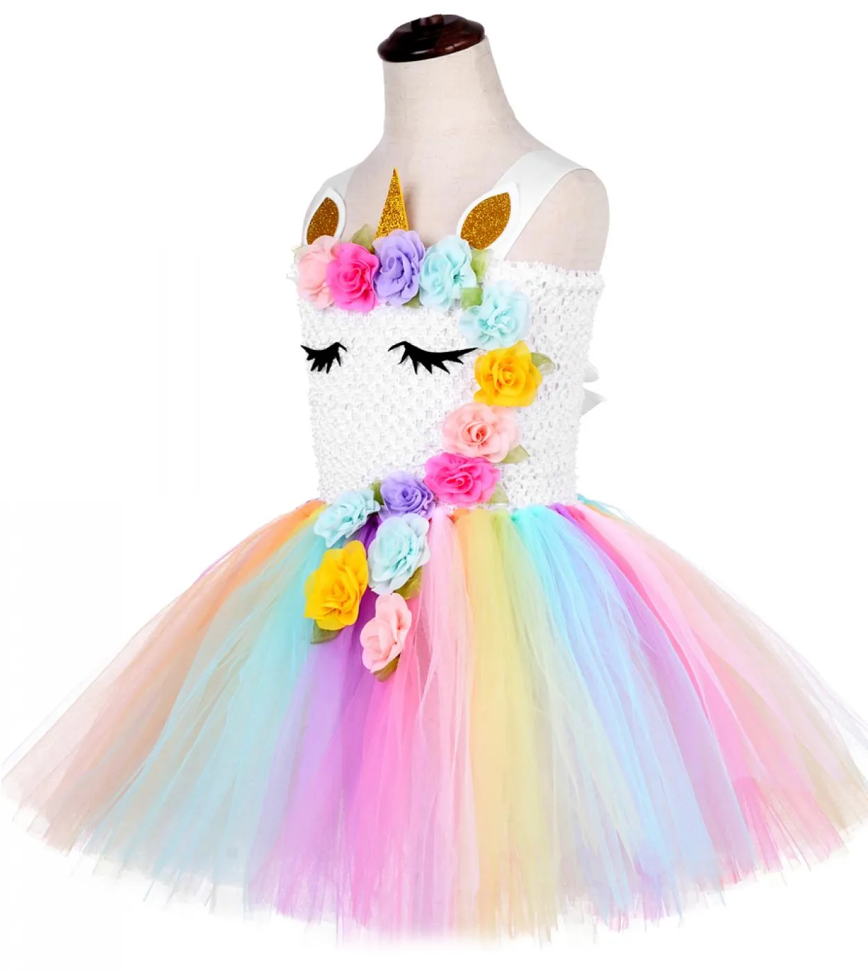 Flower Girl Unicorn Tutu Dress Costume Neonate Ali Fata Principessa Abiti Arcobaleno Vestito Bambini Compleanno Halloween Co