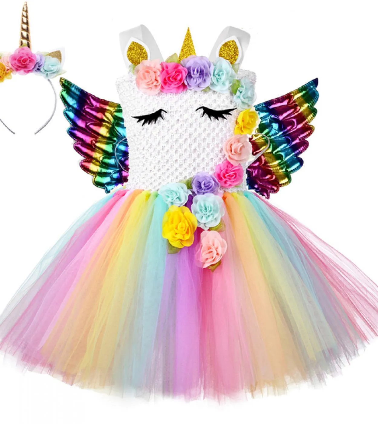 Flower Girl Unicorn Tutu Dress Costume Neonate Ali Fata Principessa Abiti Arcobaleno Vestito Bambini Compleanno Halloween Co