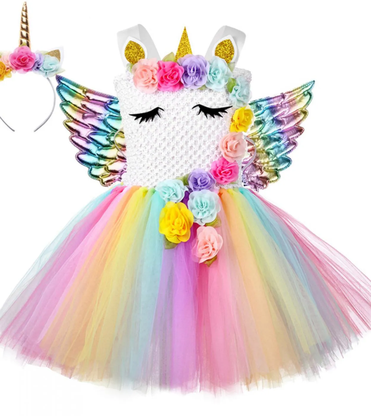 Flower Girl Unicorn Tutu Dress Costume Neonate Ali Fata Principessa Abiti Arcobaleno Vestito Bambini Compleanno Halloween Co