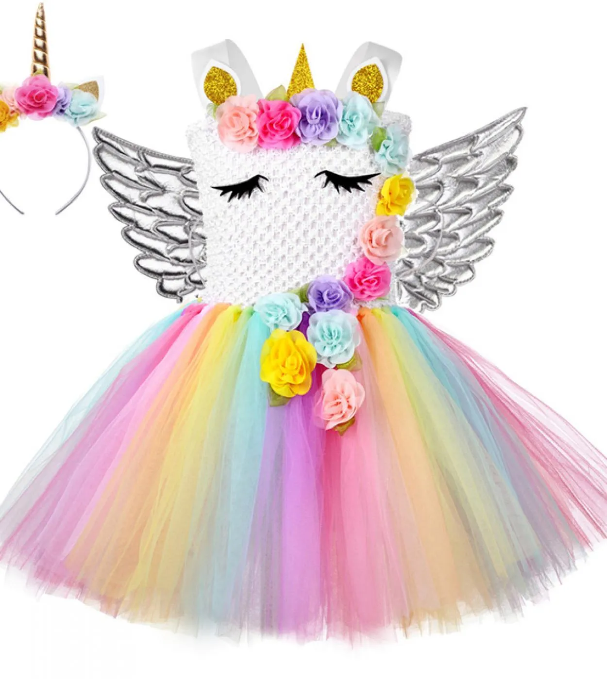 Flower Girl Unicorn Tutu Dress Costume Neonate Ali Fata Principessa Abiti Arcobaleno Vestito Bambini Compleanno Halloween Co