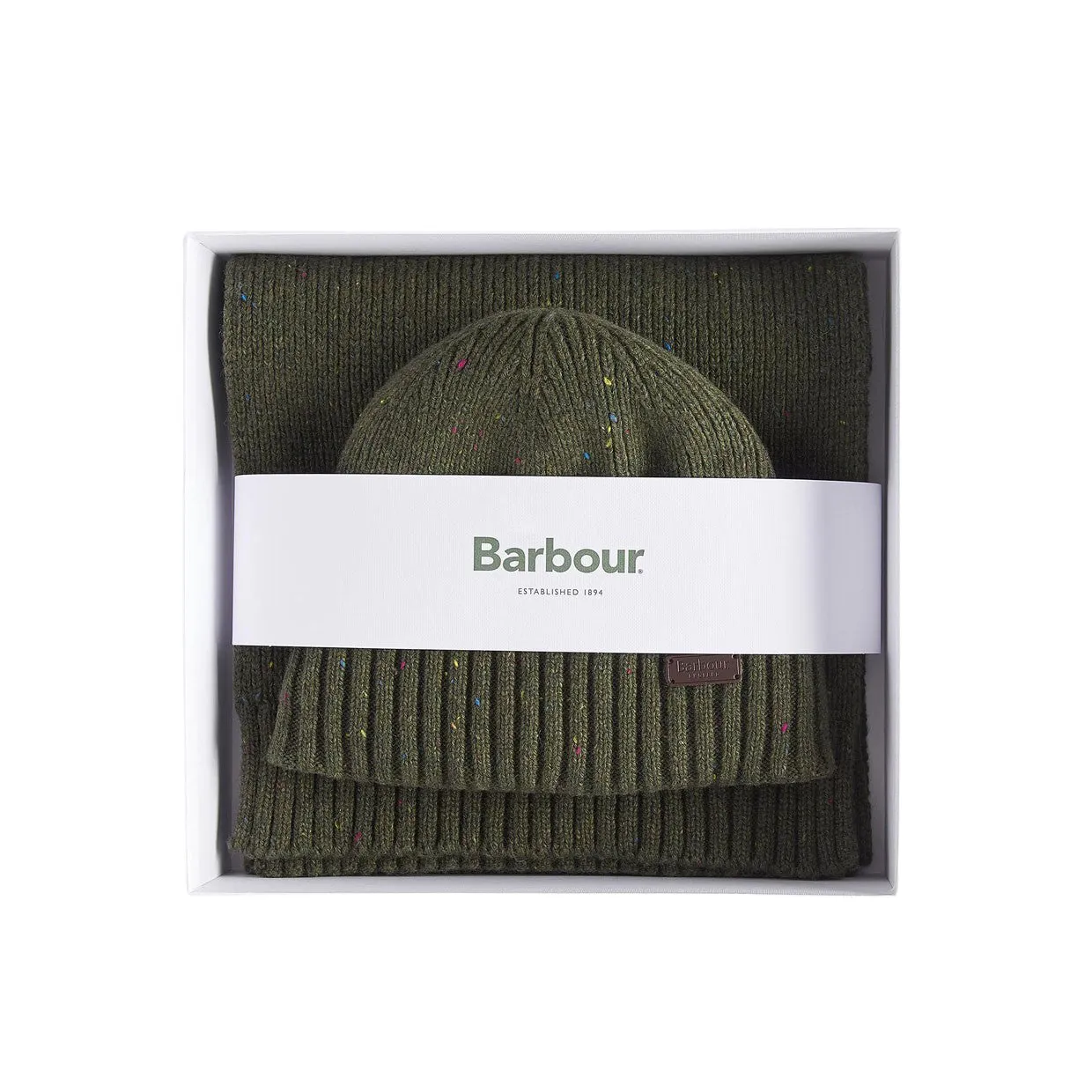 Gift Set Uomo Barbour Cappello+Sciarpa Carlton Fleck Verde