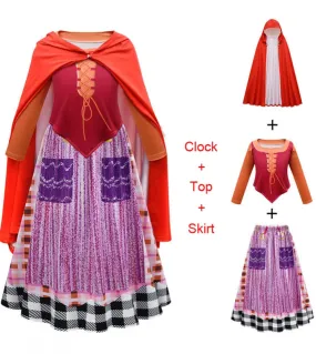 Halloween Hocus Pocus 2 Costume Cosplay per Teen Girl Dress Set Festive Child Vestplaid Skirtclock Outfit Kid Tracksui