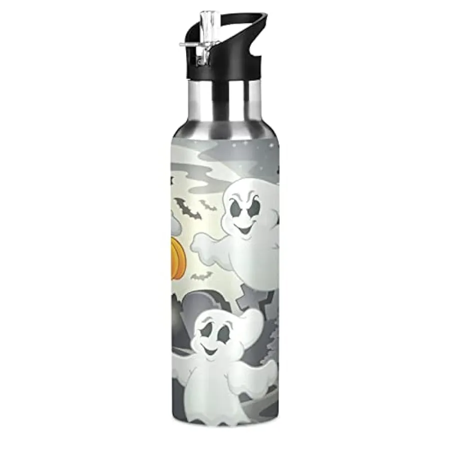 KAAVIYO Fantasma di Halloween Bottiglia Acqua Isolato Borraccia Termica Acciaio Inox 600ML Water Bottle per Bambini Sport Ciclis