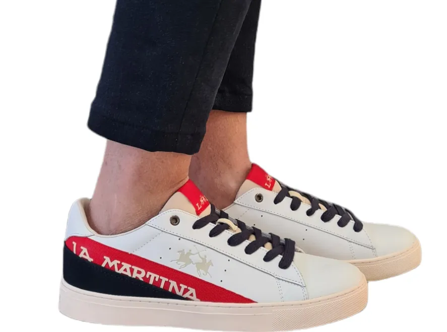 La Martina sneakers fondo gomma 3 cm. pelle bianco  rosso blu Rif.17