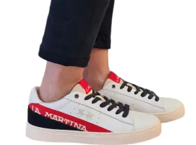 La Martina sneakers fondo gomma 3 cm. pelle bianco  rosso blu Rif.17