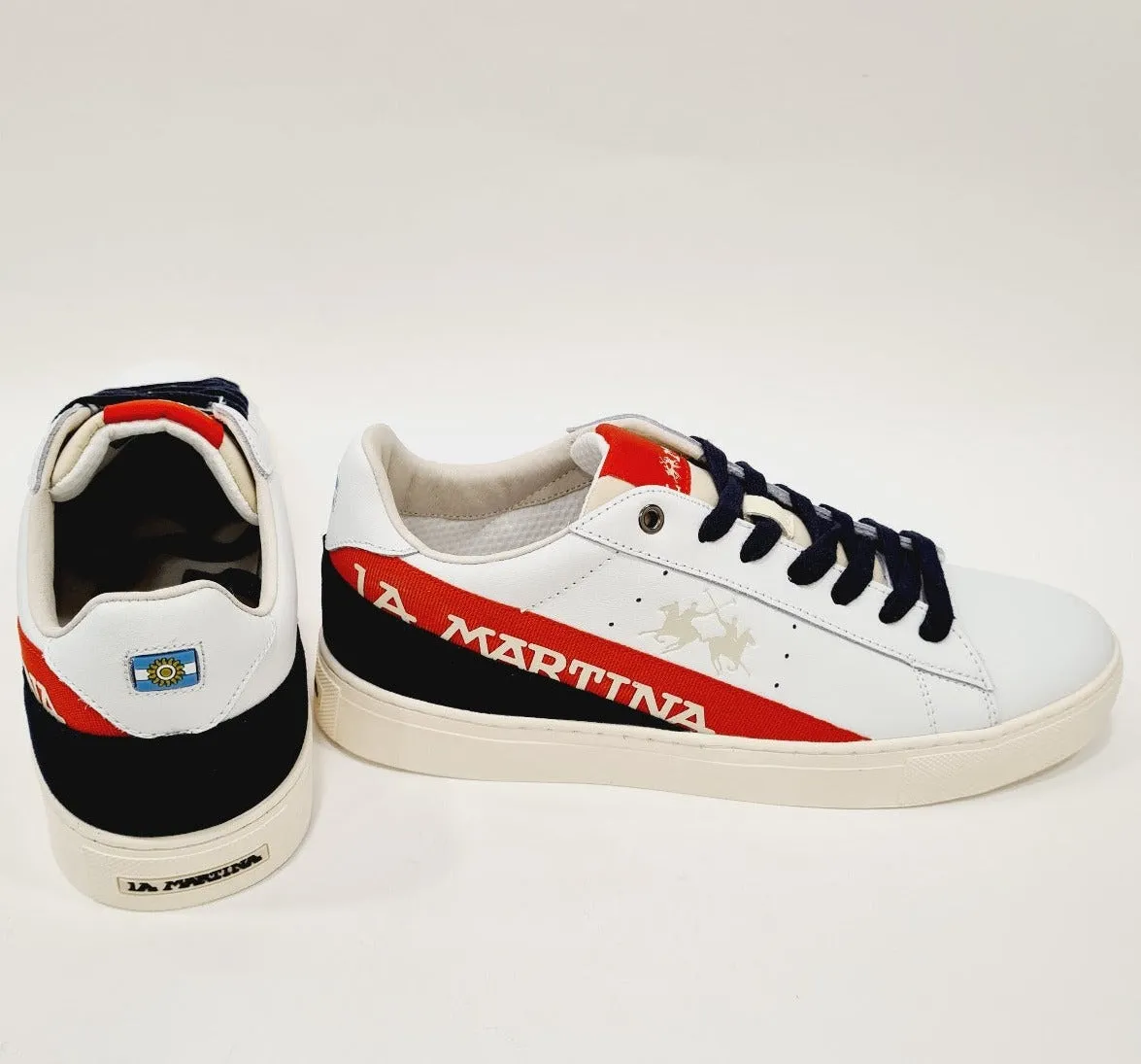 La Martina sneakers fondo gomma 3 cm. pelle bianco  rosso blu Rif.17