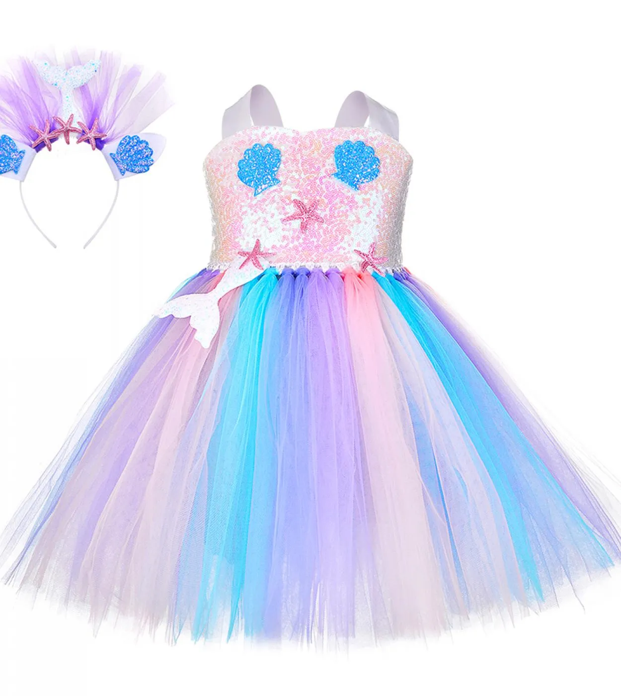 Paillettes Little Mermaid Dress Girl Costume di Halloween per bambini Ragazze Tutu Abiti Abiti da festa di compleanno principess