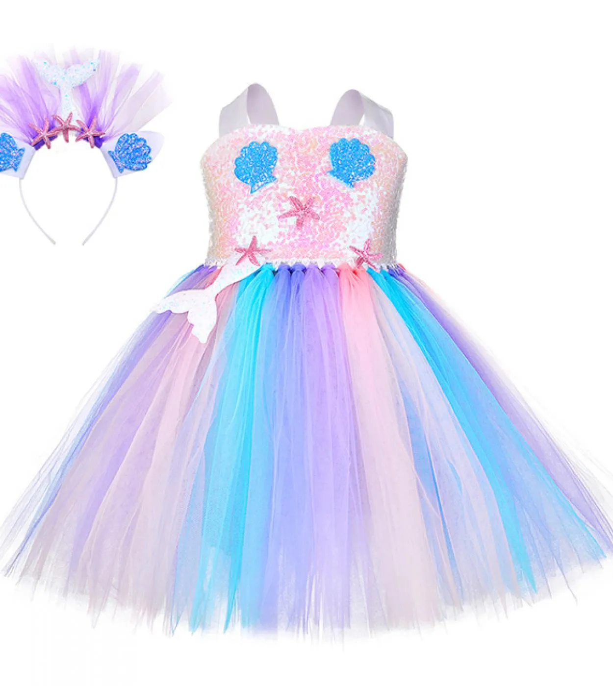 Paillettes Little Mermaid Dress Girl Costume di Halloween per bambini Ragazze Tutu Abiti Abiti da festa di compleanno principess