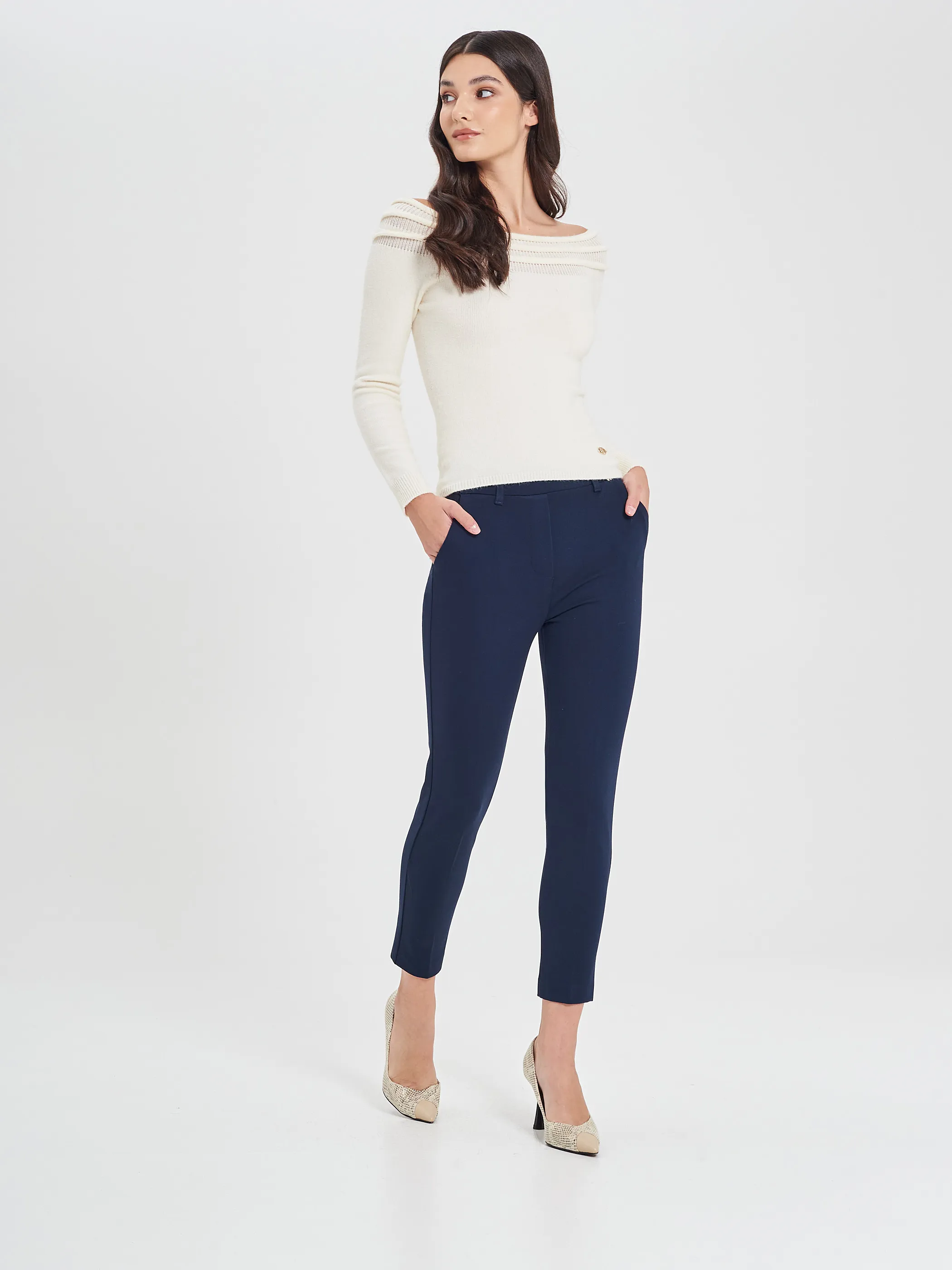      Pantaloni in in Punto Milano Blu Navy     