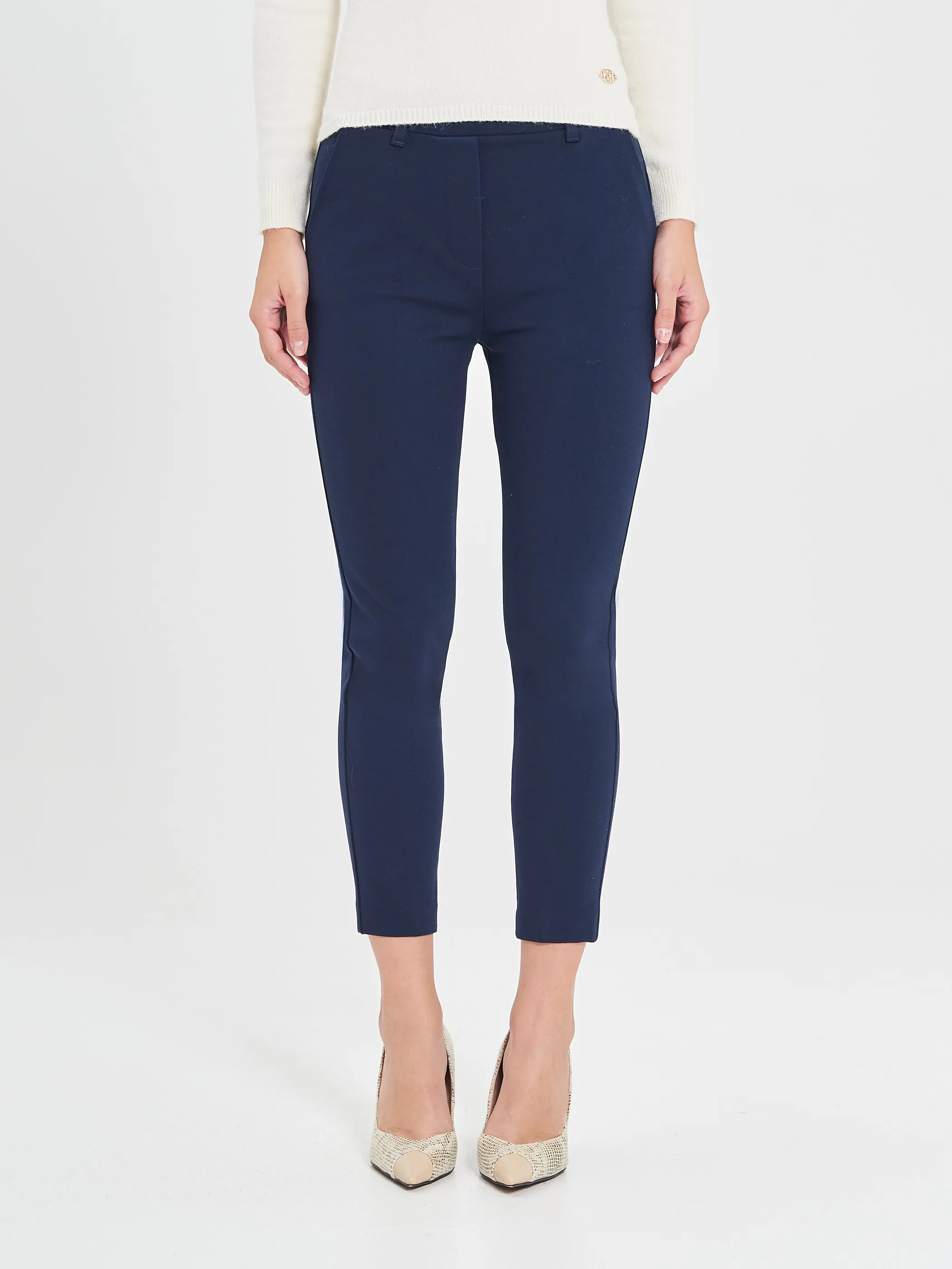      Pantaloni in in Punto Milano Blu Navy     