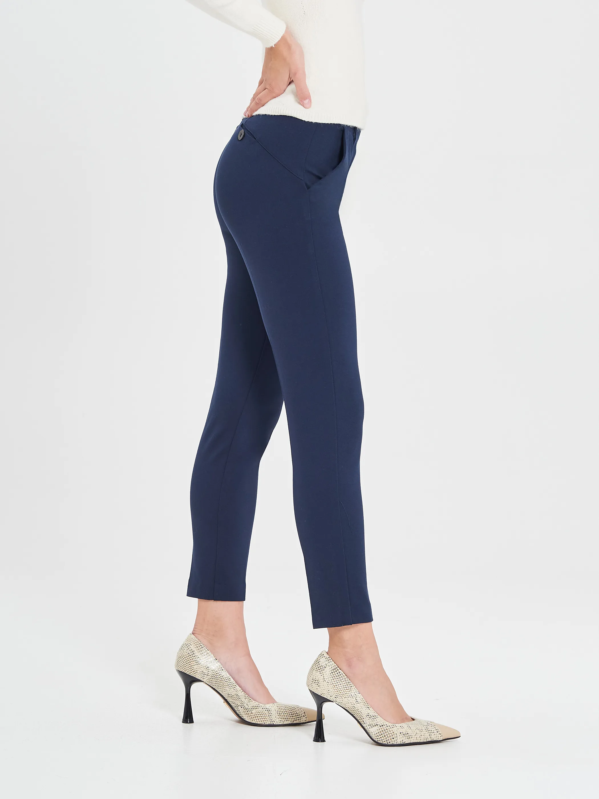      Pantaloni in in Punto Milano Blu Navy     