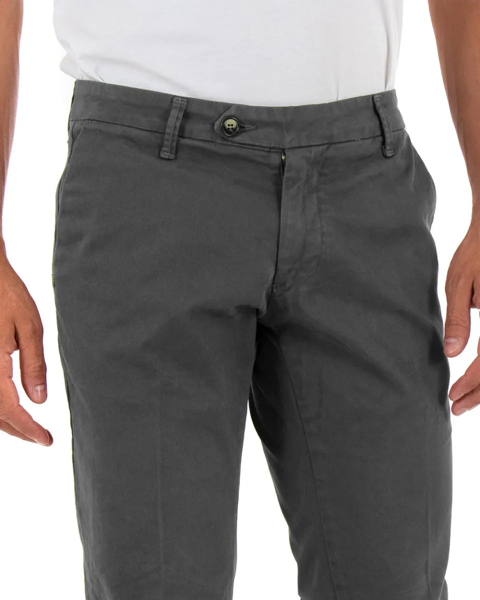 Pantaloni Uomo Cotone Tasca America Abbottonatura Allungata Capri Sartoriale Grigio Scuro GIOSAL-P5442A