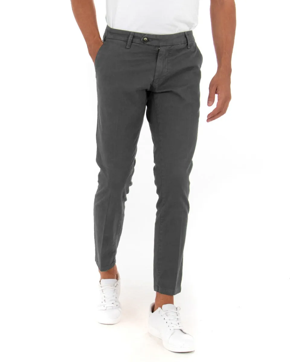 Pantaloni Uomo Cotone Tasca America Abbottonatura Allungata Capri Sartoriale Grigio Scuro GIOSAL-P5442A