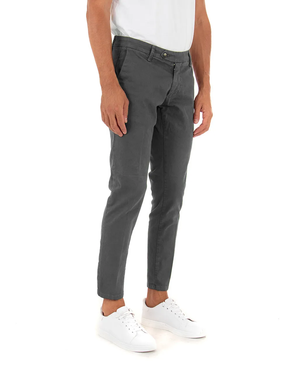 Pantaloni Uomo Cotone Tasca America Abbottonatura Allungata Capri Sartoriale Grigio Scuro GIOSAL-P5442A