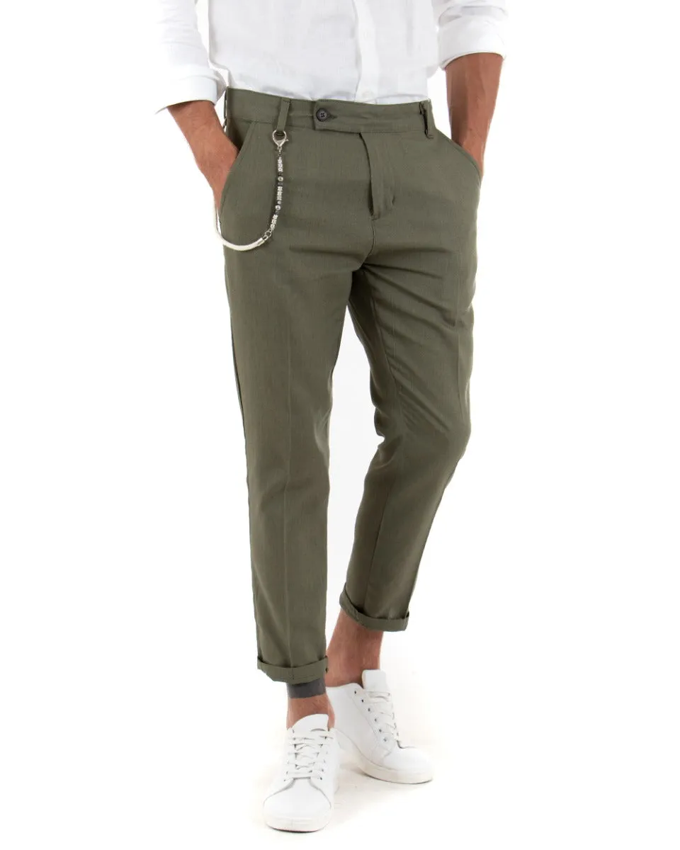 Pantaloni Uomo Lino Tasca America Abbottonatura Allungata Classico Elegante Verde GIOSAL-P5261A