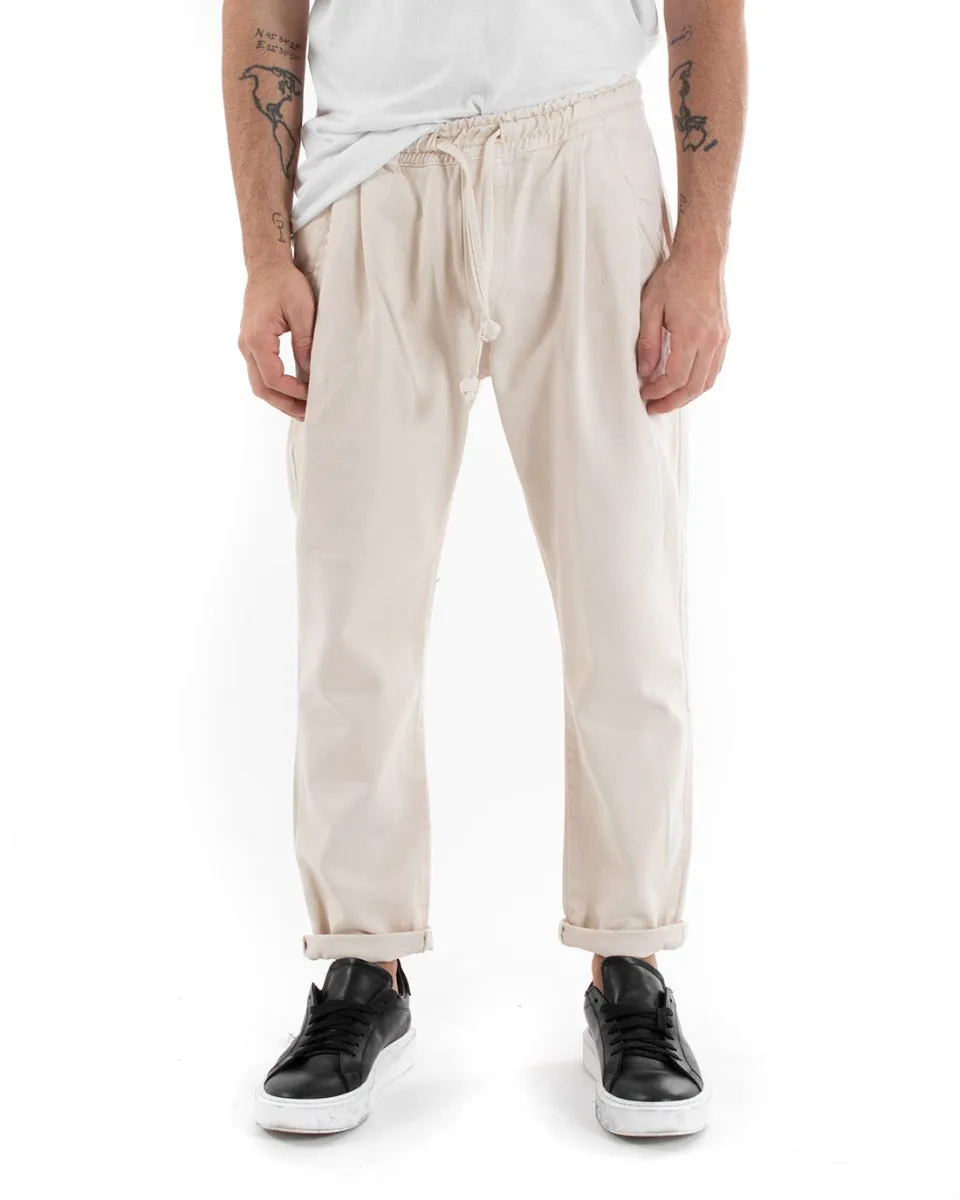 Pantaloni Uomo Pantalaccio Comodo Cotone Elastico Casual Basic Panna GIOSAL-P5555A