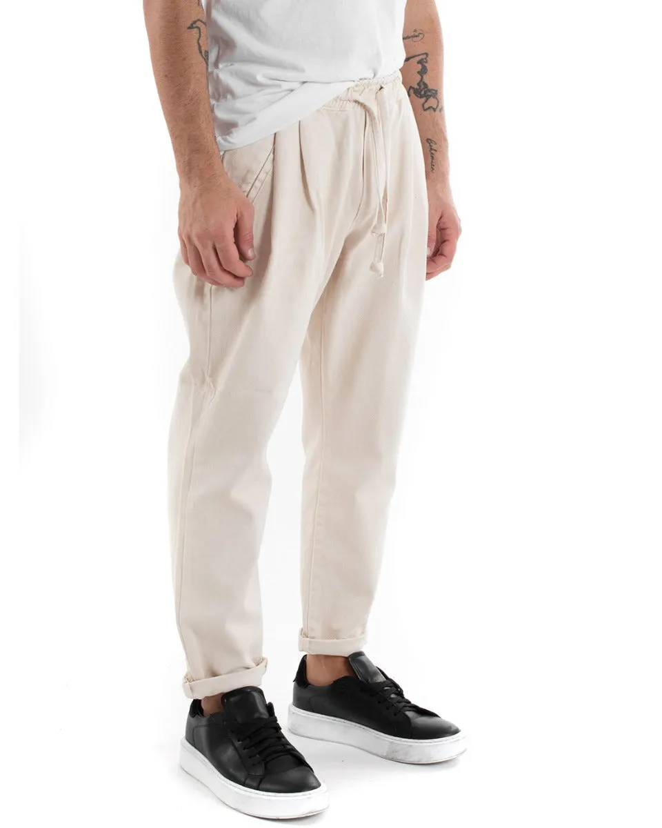 Pantaloni Uomo Pantalaccio Comodo Cotone Elastico Casual Basic Panna GIOSAL-P5555A