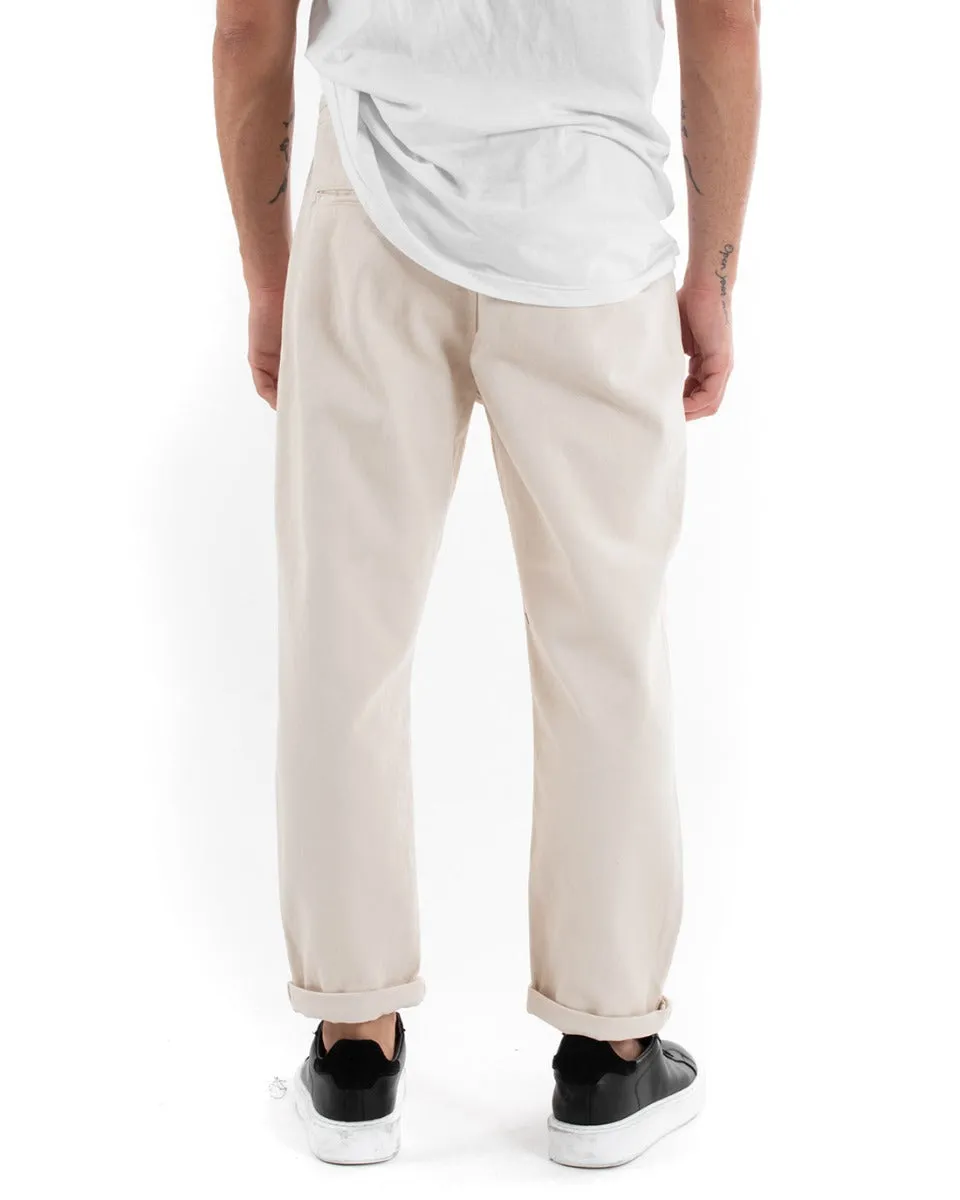 Pantaloni Uomo Pantalaccio Comodo Cotone Elastico Casual Basic Panna GIOSAL-P5555A