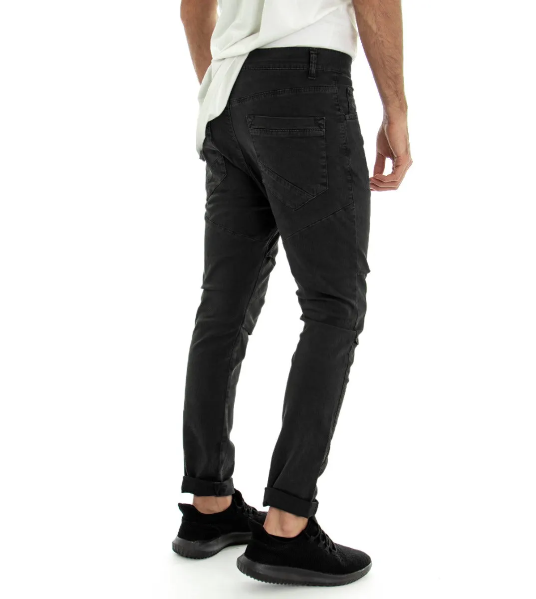 Pantaloni Uomo Slim Cinque Tasche Nero Tinta Unita Cotone GIOSAL-P2680A