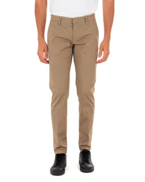 Pantaloni Uomo Slim Tasca America Tinta Unita Camel Abbottonatura Nascosta GIOSAL-P3654A