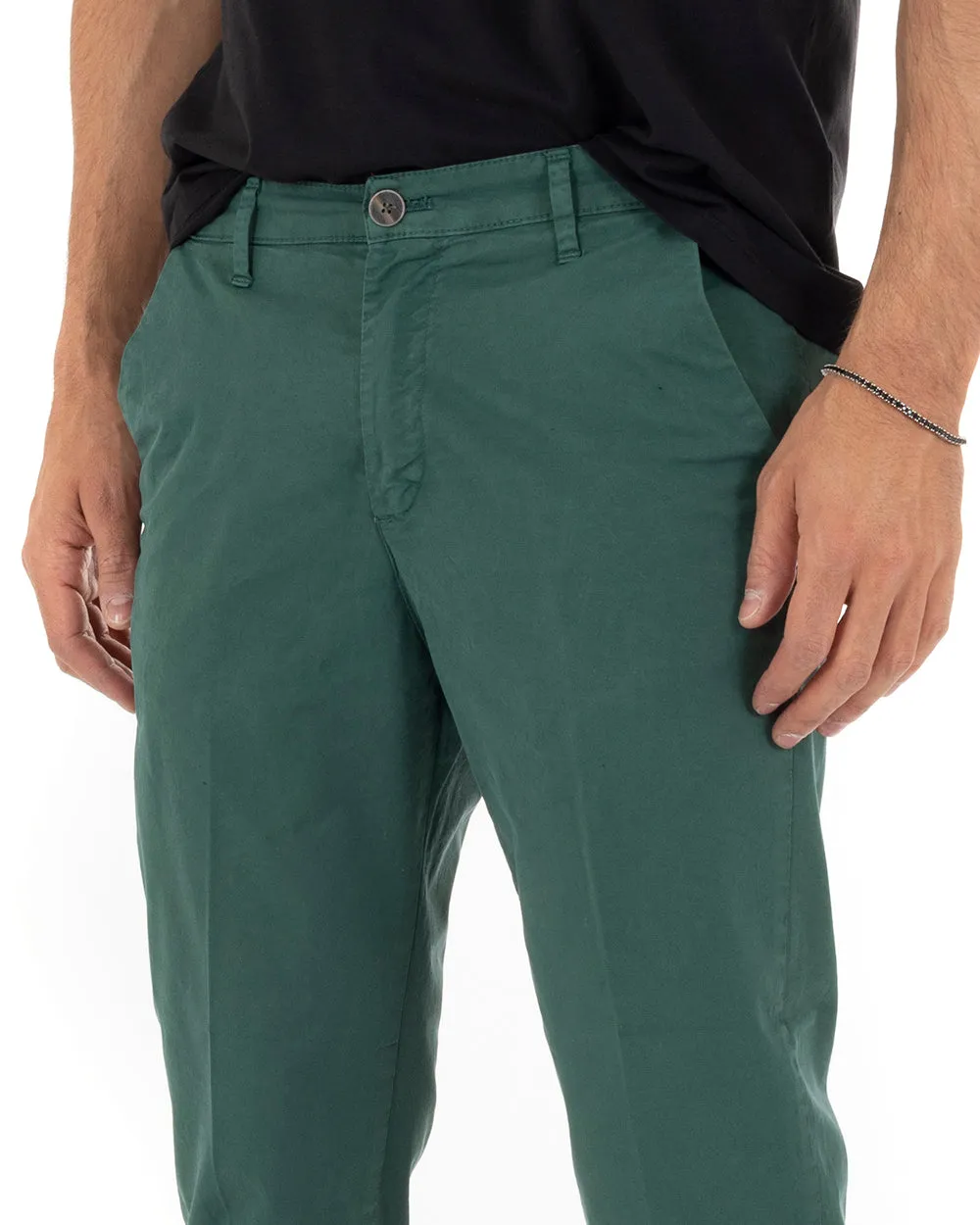 Pantaloni Uomo Tasca America Casual Capri Classico Basic Verde Bottiglia GIOSAL-P5191A