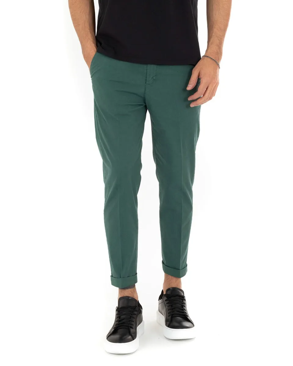 Pantaloni Uomo Tasca America Casual Capri Classico Basic Verde Bottiglia GIOSAL-P5191A