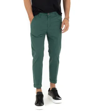 Pantaloni Uomo Tasca America Casual Capri Classico Basic Verde Bottiglia GIOSAL-P5191A