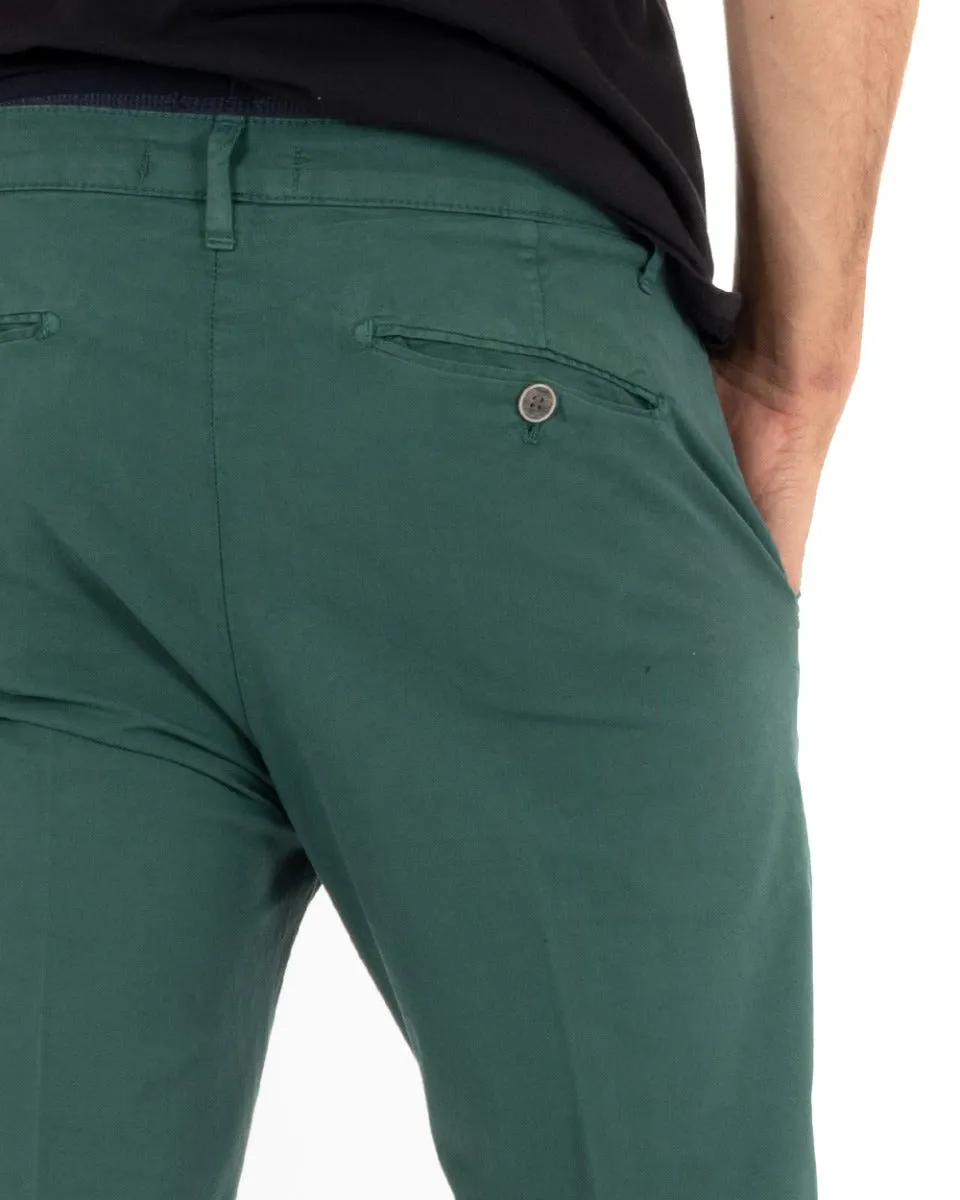 Pantaloni Uomo Tasca America Casual Capri Classico Basic Verde Bottiglia GIOSAL-P5191A