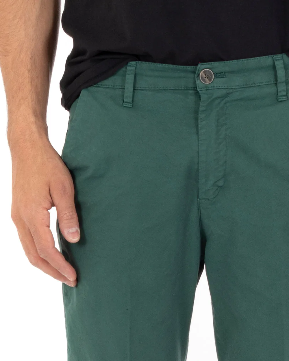 Pantaloni Uomo Tasca America Casual Capri Classico Basic Verde Bottiglia GIOSAL-P5191A