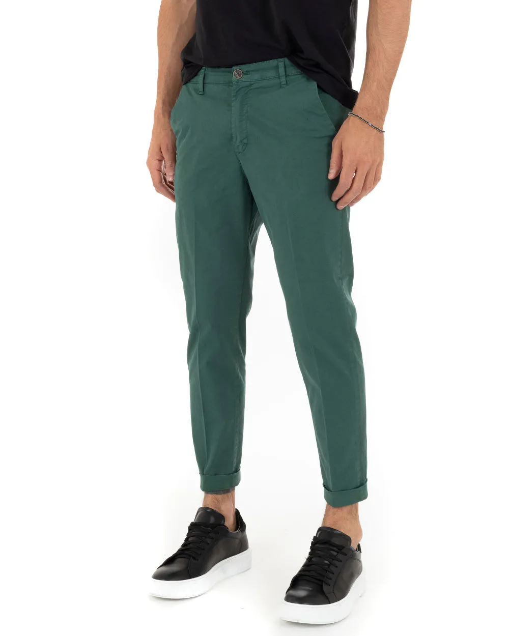 Pantaloni Uomo Tasca America Casual Capri Classico Basic Verde Bottiglia GIOSAL-P5191A