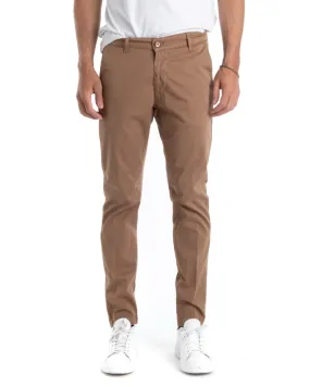 Pantaloni Uomo Tasca America Lungo Tinta Unita Camel Classico Basic GIOSAL-P5298A