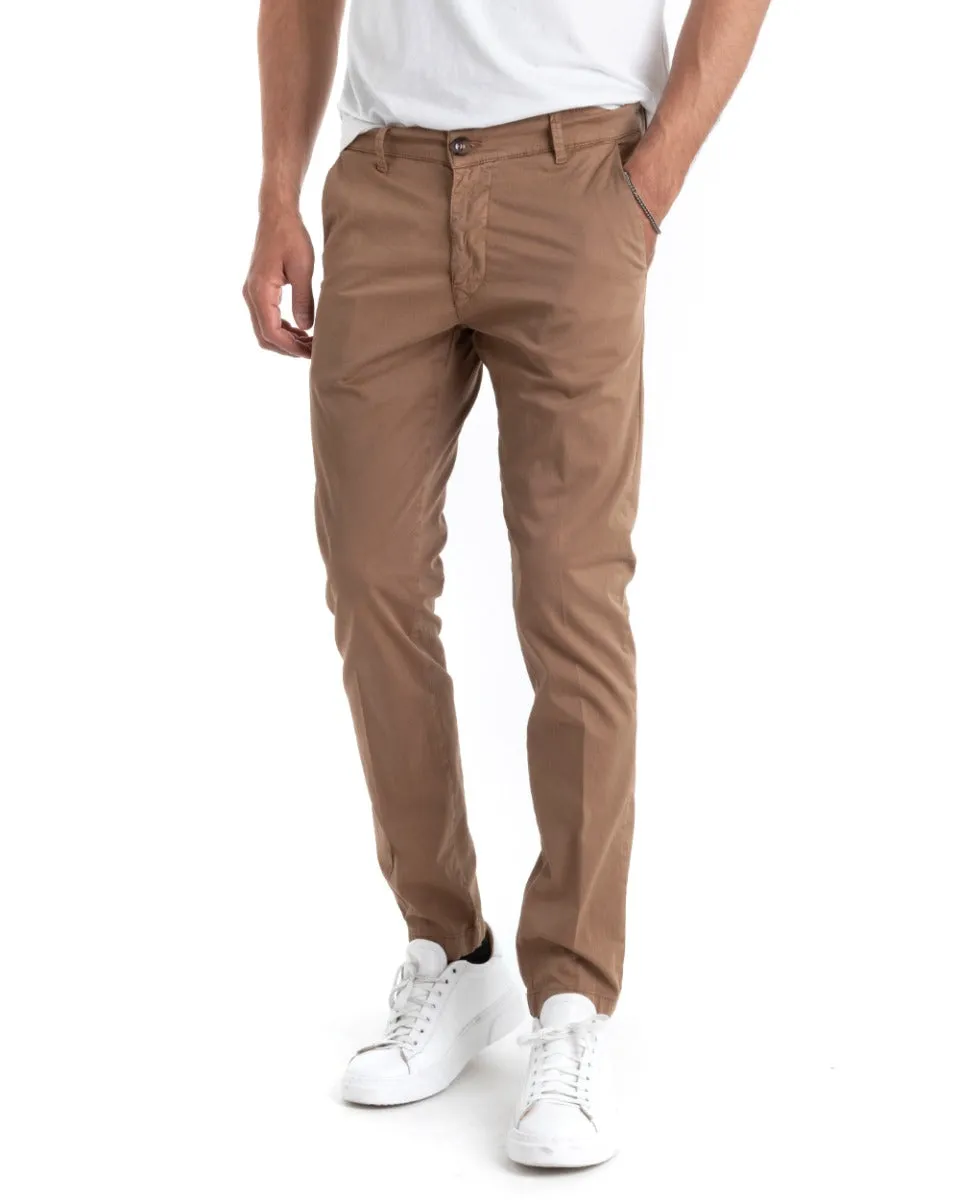 Pantaloni Uomo Tasca America Lungo Tinta Unita Camel Classico Basic GIOSAL-P5298A