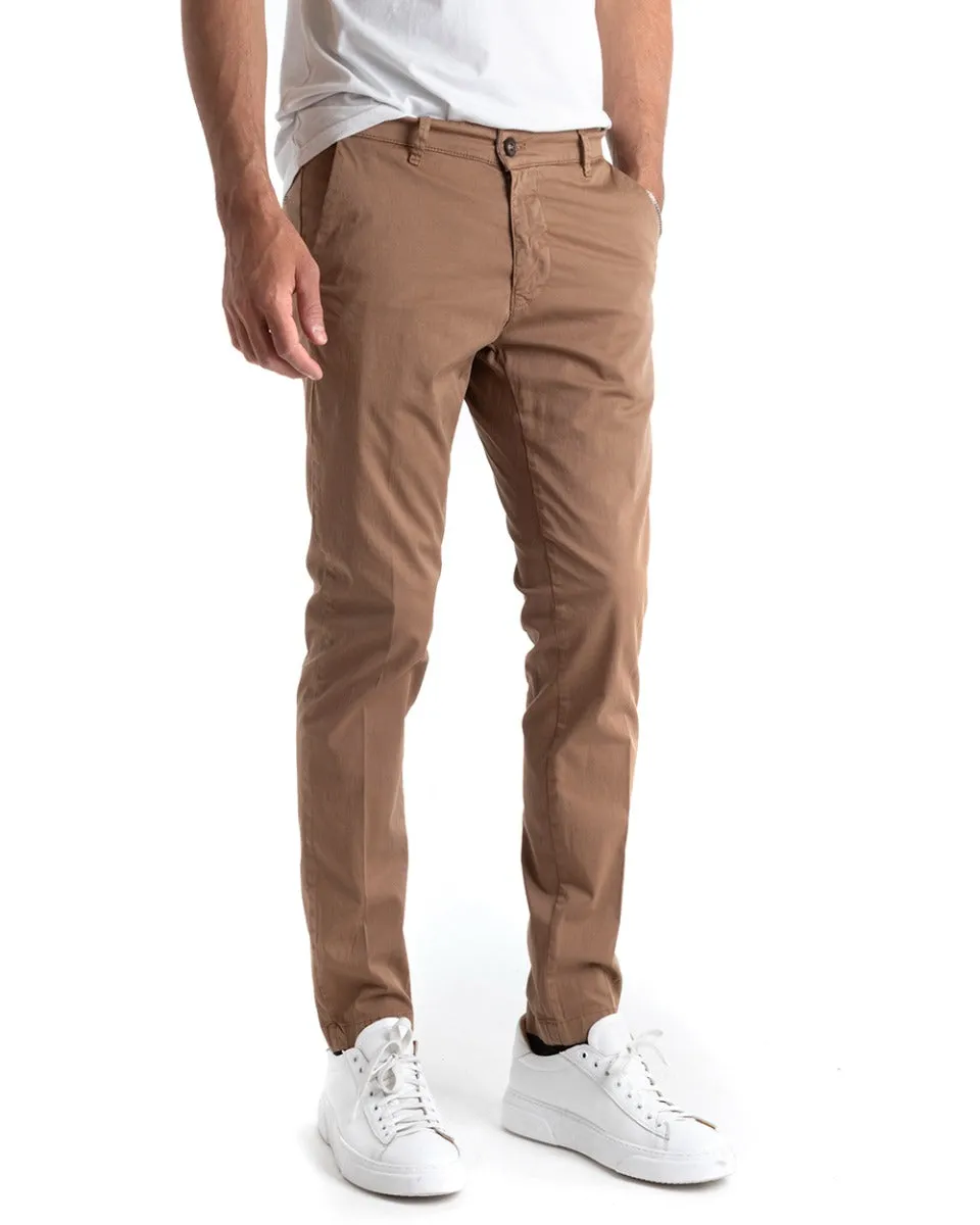 Pantaloni Uomo Tasca America Lungo Tinta Unita Camel Classico Basic GIOSAL-P5298A